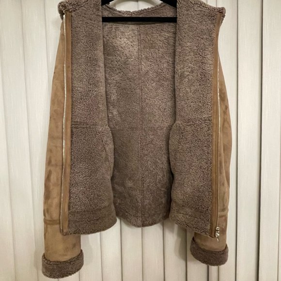 Yves Salomon Brown Suede Merino Shearling Hooded Zip Jacket Men's 48 50 - Picture 3 of 9